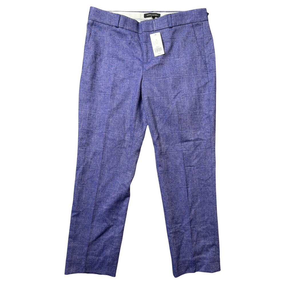 Banana Republic Pants Womens 6 Avery Blue Plaid Herringbone Wool Blend NEW